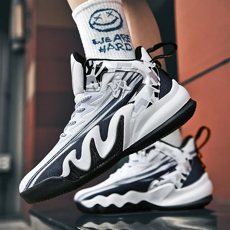 Kuding Slip Resistant Cushioning Wear Resistant Breathable High Top Children's Basketball Shoes Teenagers-12