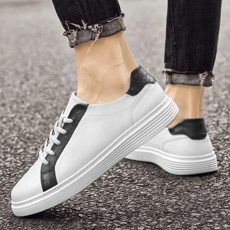 Kuding Skateboard Shoes Men Low Top White/Black-4