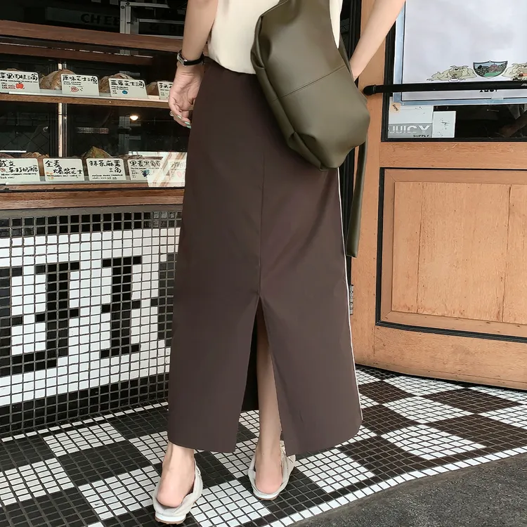 MEIYANG Casual Long Skirts Women's Coffee-3