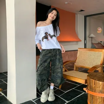 NVRFRGT Denim Shorts Women's Camouflage Capri Pants