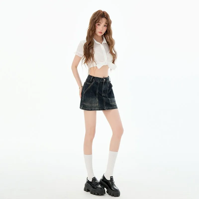 NVRFRGT Denim Shorts Women's Blue Gray-1