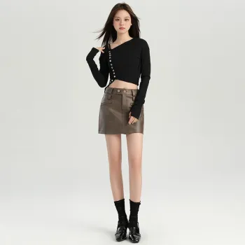 NVRFRGT Leather Short Skirts Women's