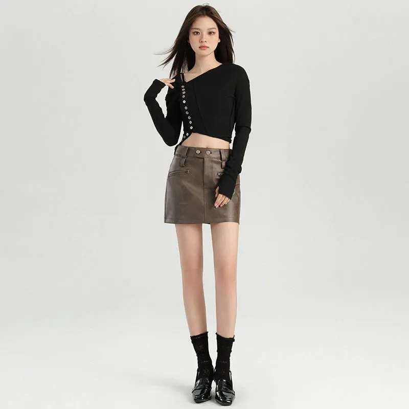 NVRFRGT Leather Short Skirts Women's-0