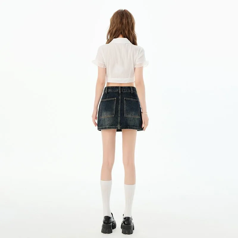 NVRFRGT Denim Shorts Women's Blue Gray-4