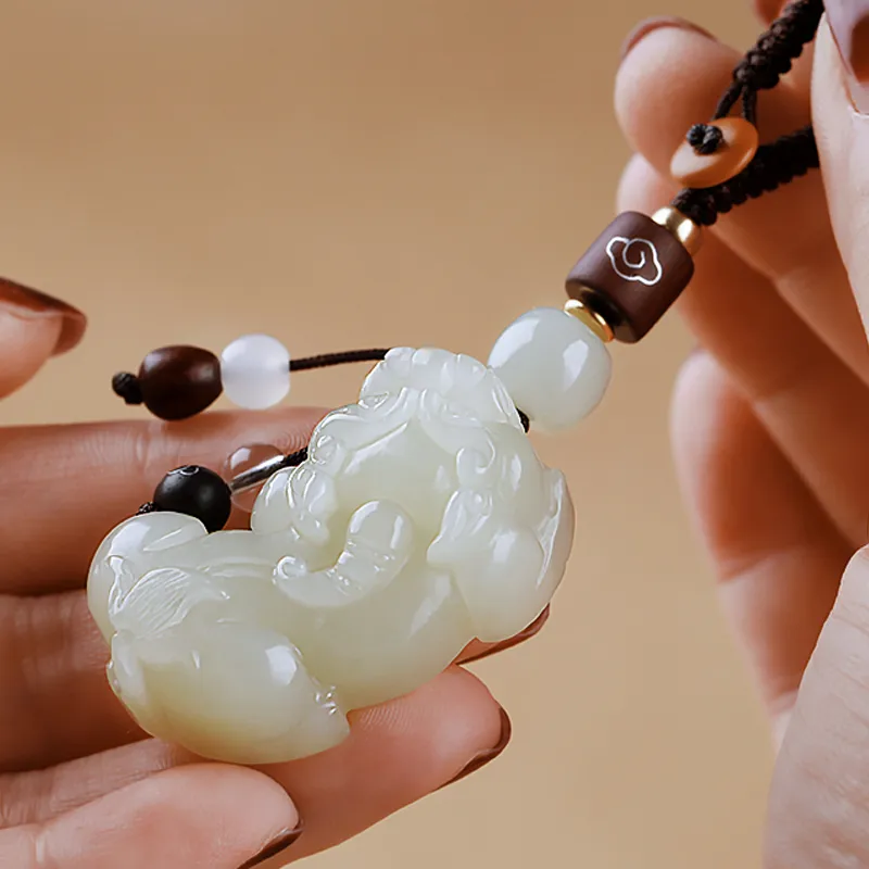 AQI Hetian Jade Keychain Pale Greenish White Jade Unisex-3
