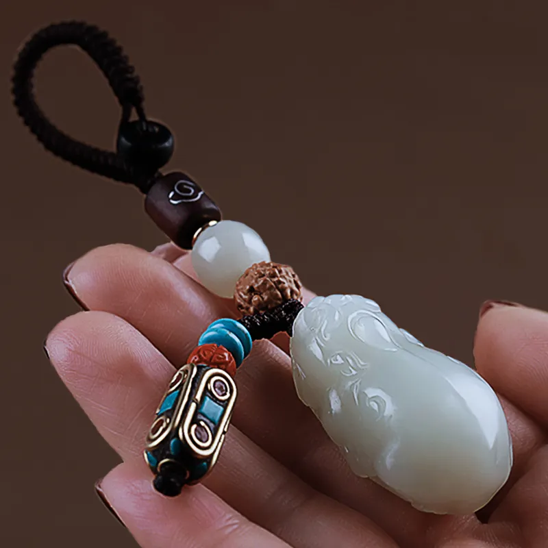 AQI Keychains Pale Greenish White Jade Unisex-5