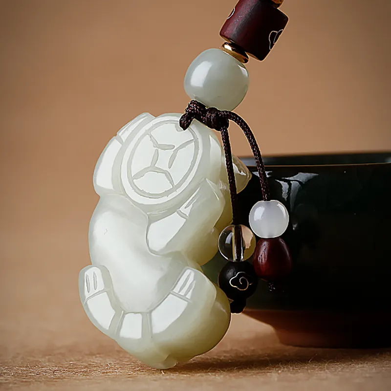 AQI Hetian Jade Keychain Pale Greenish White Jade Unisex-4