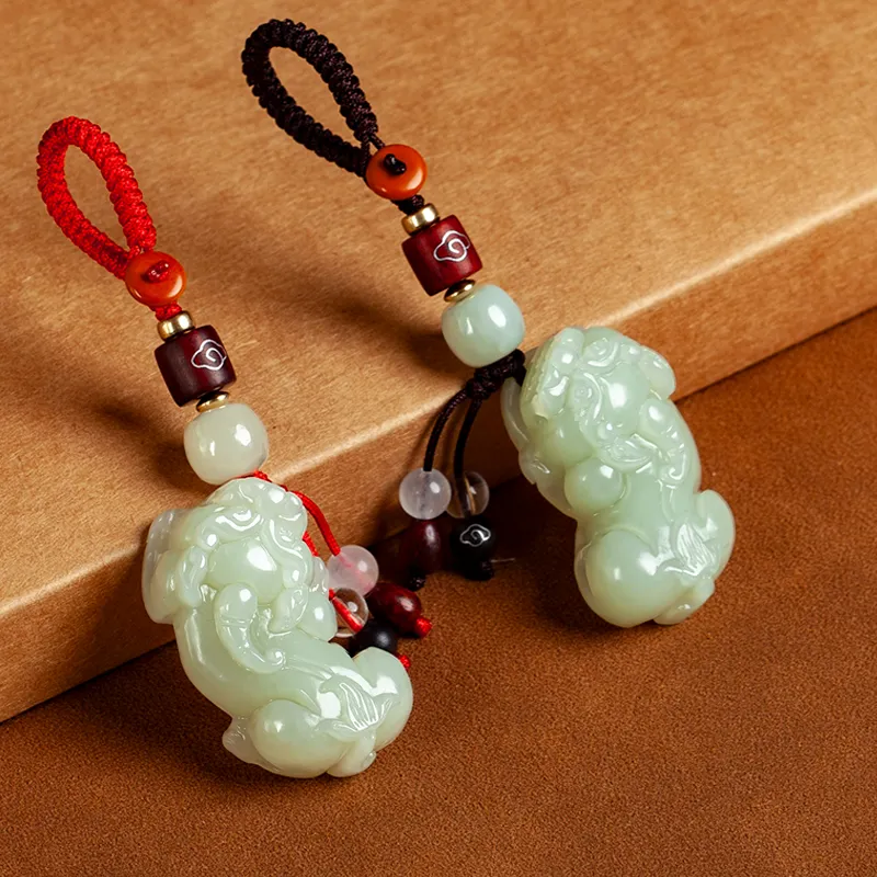 AQI Hetian Jade Keychain Pale Greenish White Jade Unisex-11