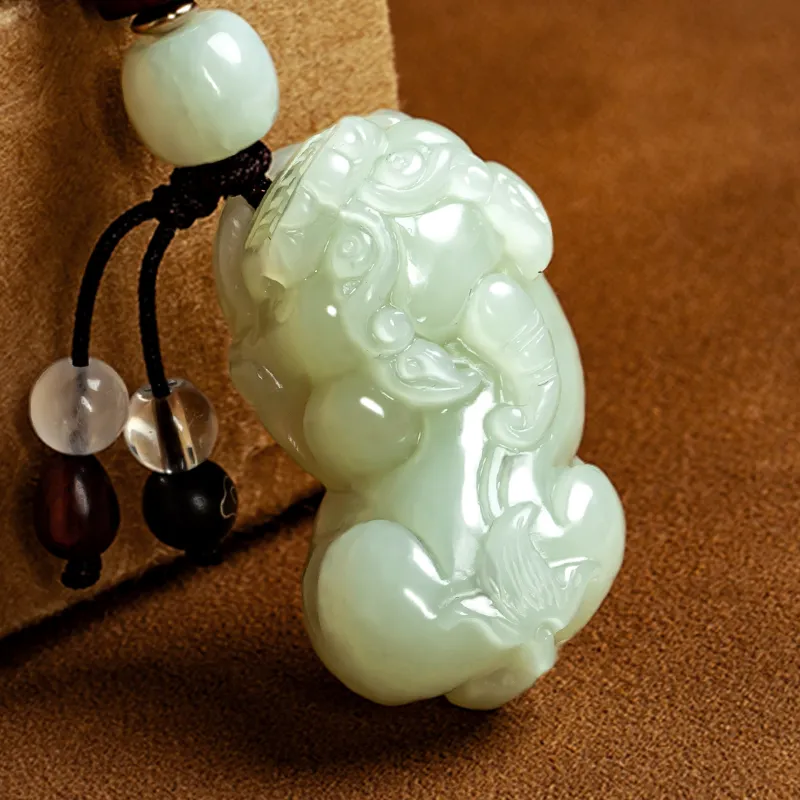 AQI Hetian Jade Keychain Pale Greenish White Jade Unisex-9
