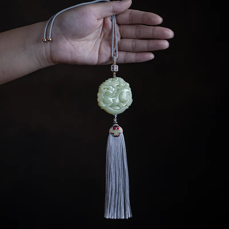 AQI Hetian Jade Pendants Pale Greenish-White Jade Unisex-9