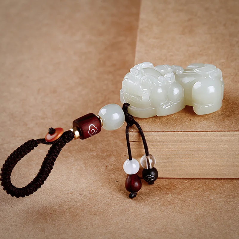 AQI Hetian Jade Keychain Pale Greenish White Jade Unisex-2