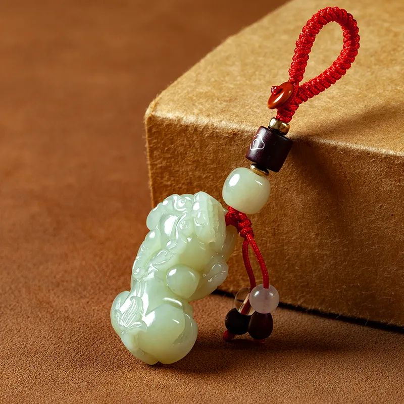 AQI Hetian Jade Keychain Pale Greenish White Jade Unisex-8