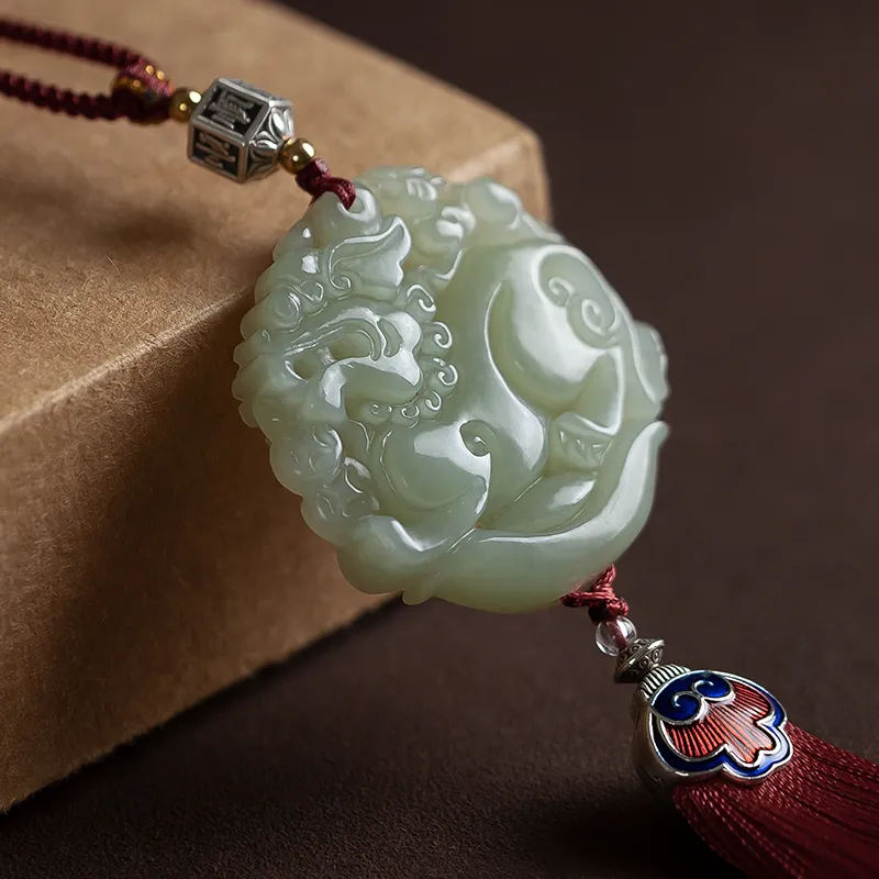 AQI Hetian Jade Pendants Pale Greenish-White Jade Unisex-10