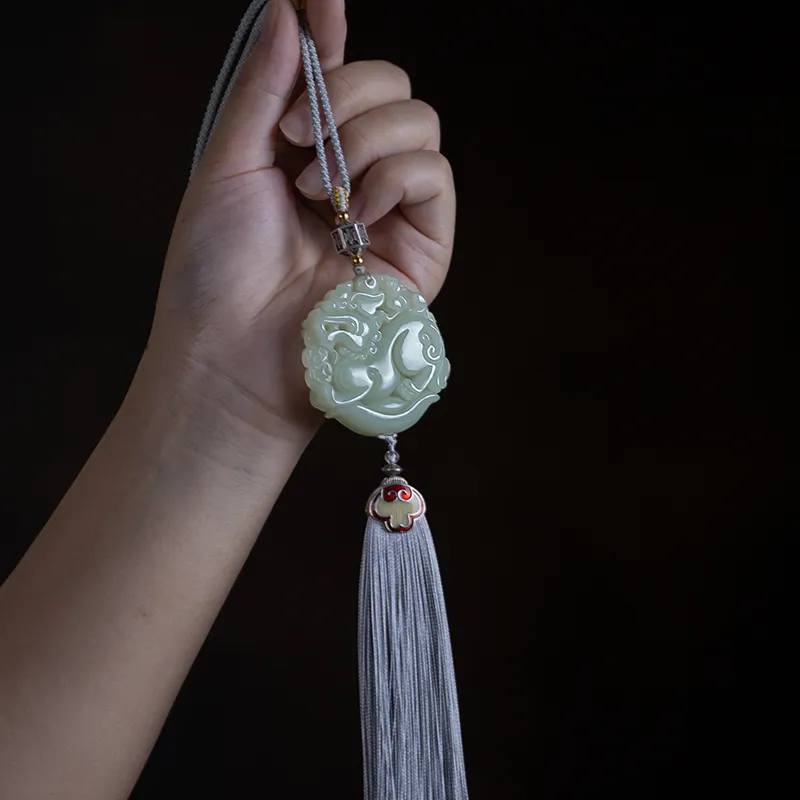 AQI Hetian Jade Pendants Pale Greenish-White Jade Unisex-12