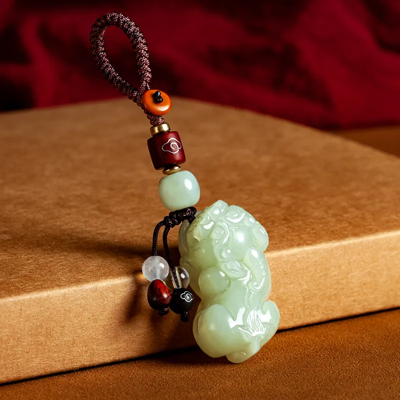 AQI Hetian Jade Keychain Pale Greenish White Jade Unisex-1