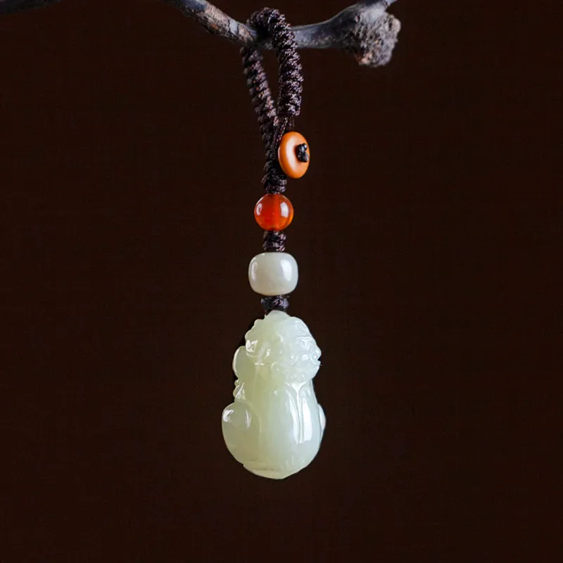 AQI Hetian Jade Pendants Pale Greenish White Jade Unisex-2