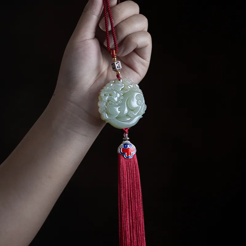 AQI Hetian Jade Pendants Pale Greenish-White Jade Unisex-3