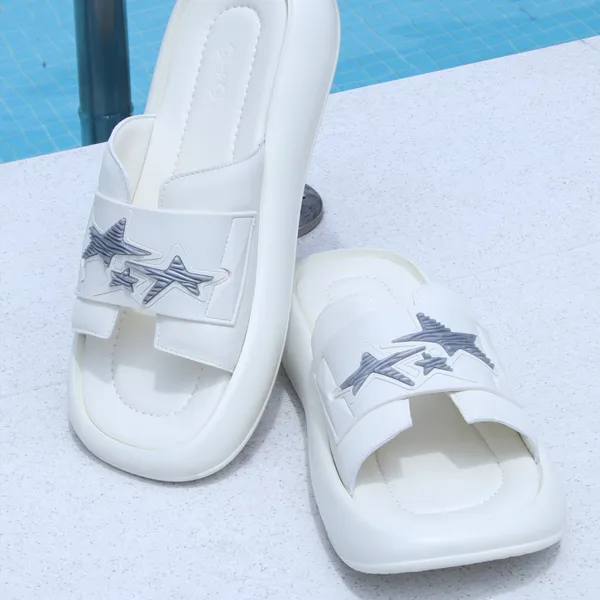 G+G Slip Resistant Abrasion Resistant Platform Slide Slipper Men's Ecru-9