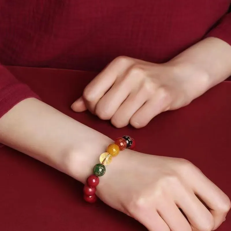 AVIVI Reconstructed Cinnabar Five Gods Of Wealth Pi Xiu Beaded Bracelet Good Luck Unisex-2