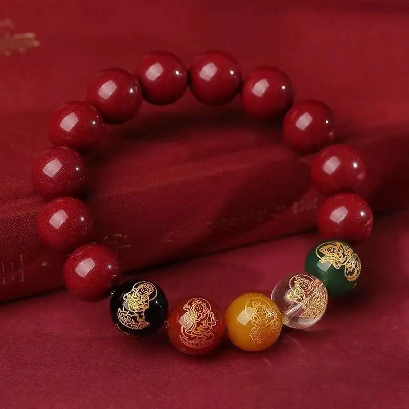 AVIVI Reconstructed Cinnabar Five Gods Of Wealth Pi Xiu Beaded Bracelet Good Luck Unisex-3