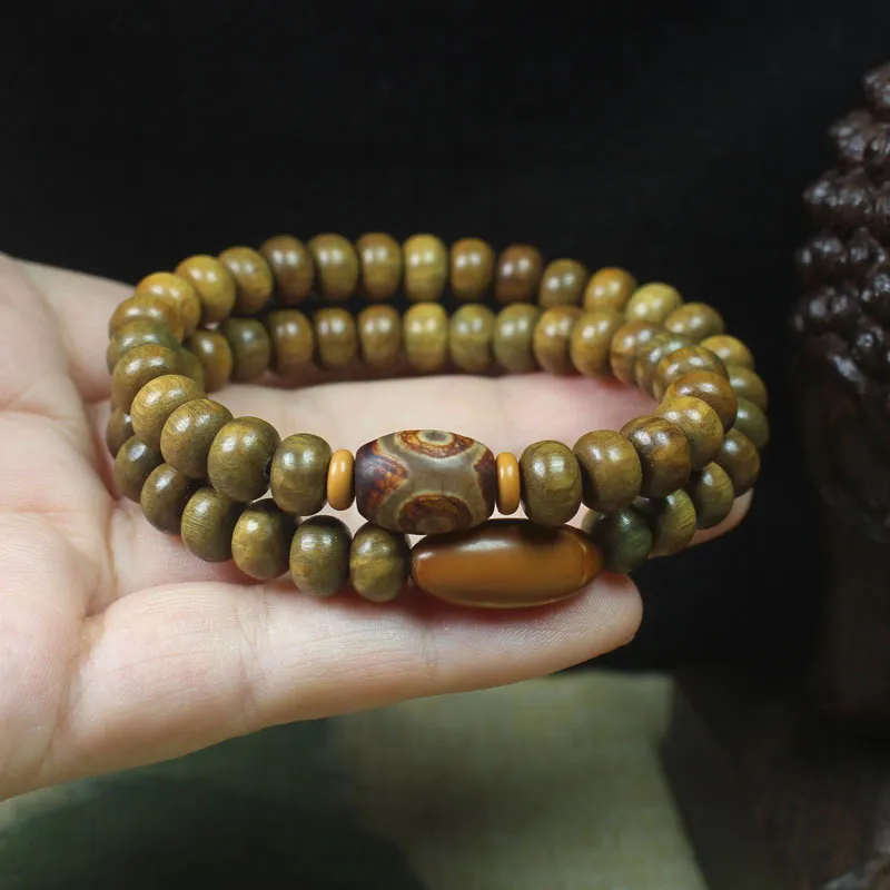 LOVEYOU PAI Green Sandalwood Double Circle Beaded Bracelet Unisex-2
