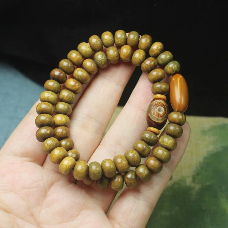 LOVEYOU PAI Green Sandalwood Double Circle Beaded Bracelet Unisex-3