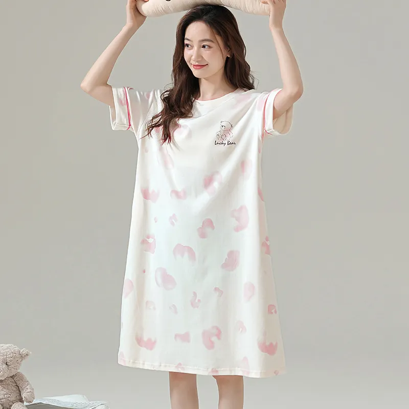 MIIOW Summer Nightgown Women's White-4