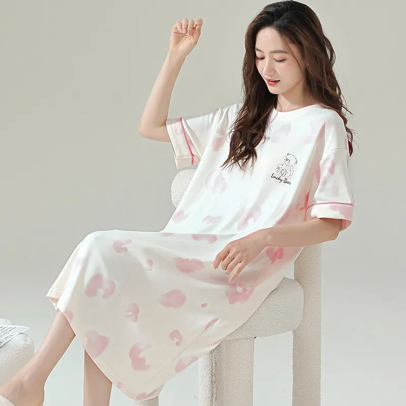 MIIOW Summer Nightgown Women's White-2