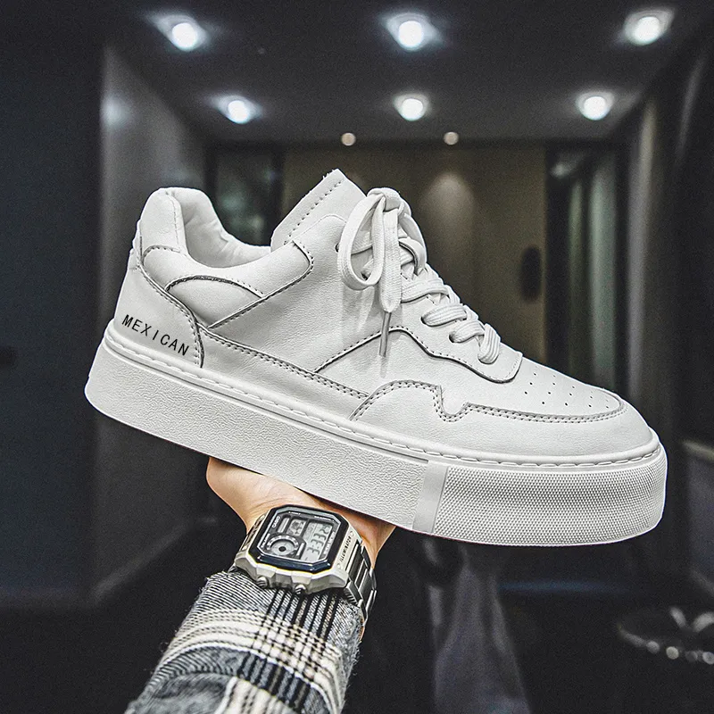 MEXICAN Slip Resistant Water Resistant And Wear Resistant Low Top Skateboard Shoes Men's White-4