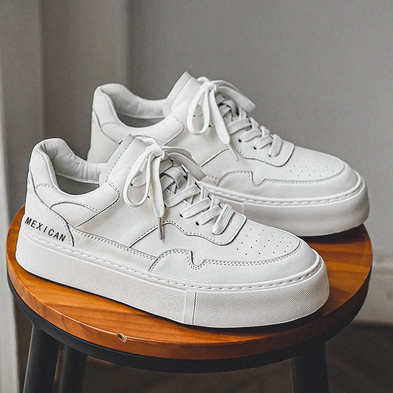 MEXICAN Slip Resistant Water Resistant And Wear Resistant Low Top Skateboard Shoes Men's White-1