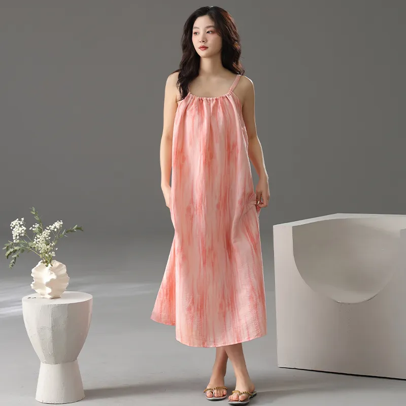 Q'NIANMA Nightgown Women's Tie Dye Orange-4