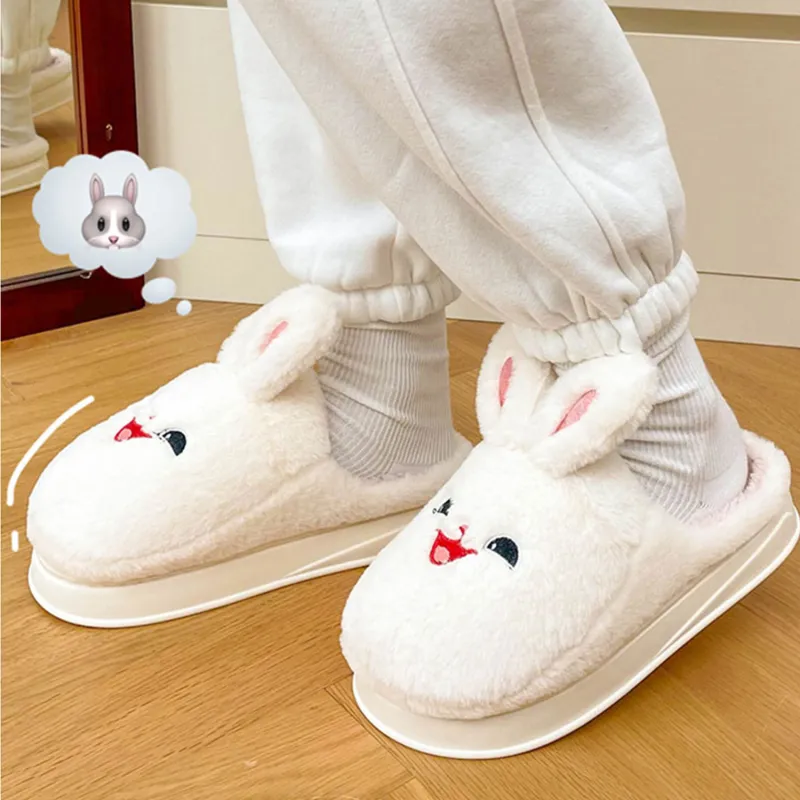 MAIMENG&XIAOTIANTUAN High Heel Home Indoor Cute Rabbit Winter Fleece Lined Soft Sole Slippers-1