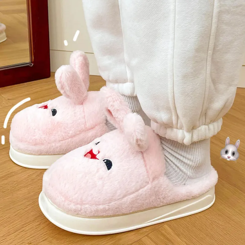MAIMENG&XIAOTIANTUAN High Heel Home Indoor Cute Rabbit Winter Fleece Lined Soft Sole Slippers-3