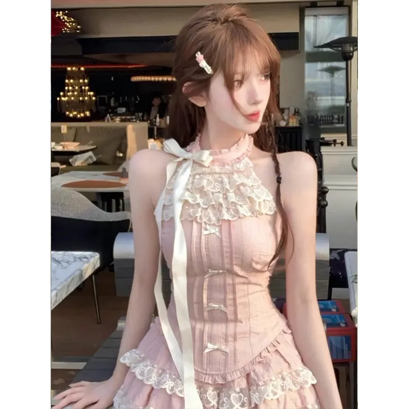PUREIDOL Two Piece Skirt Sets Women's Pink-2