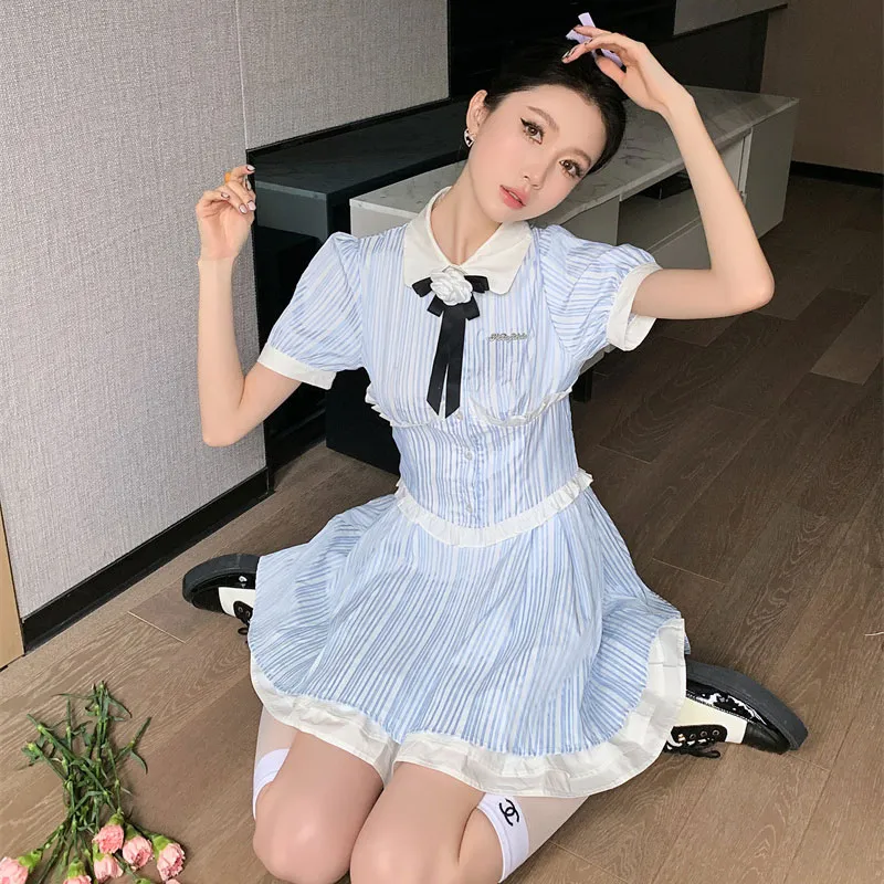 PUREIDOL Short Sleeved Dresses Women's Blue-5