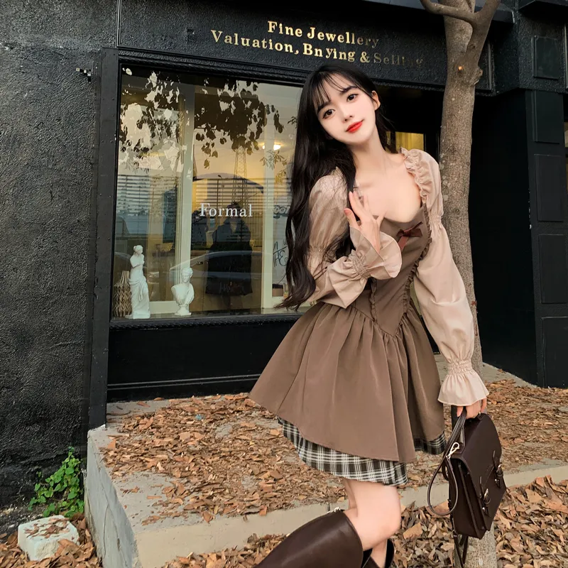 PUREIDOL Long Sleeved Dresses Women's Brown-3