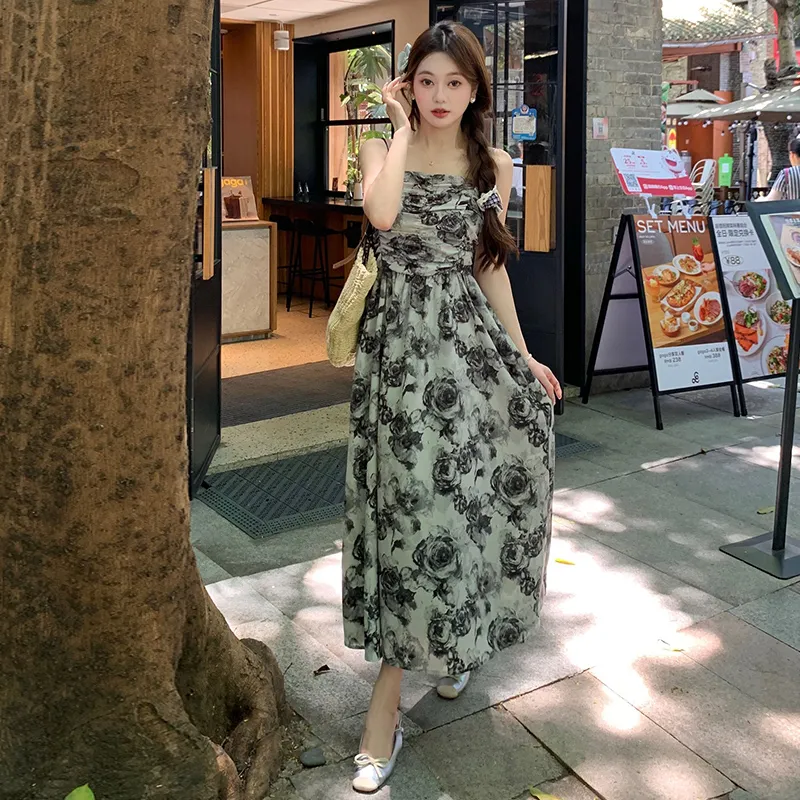 PUREIDOL Slip Dress Women's Ink Wash-5
