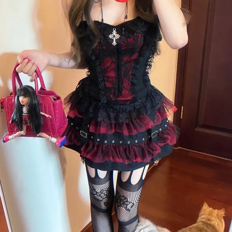 PUREIDOL Skirt Set Women's Dark Red-1