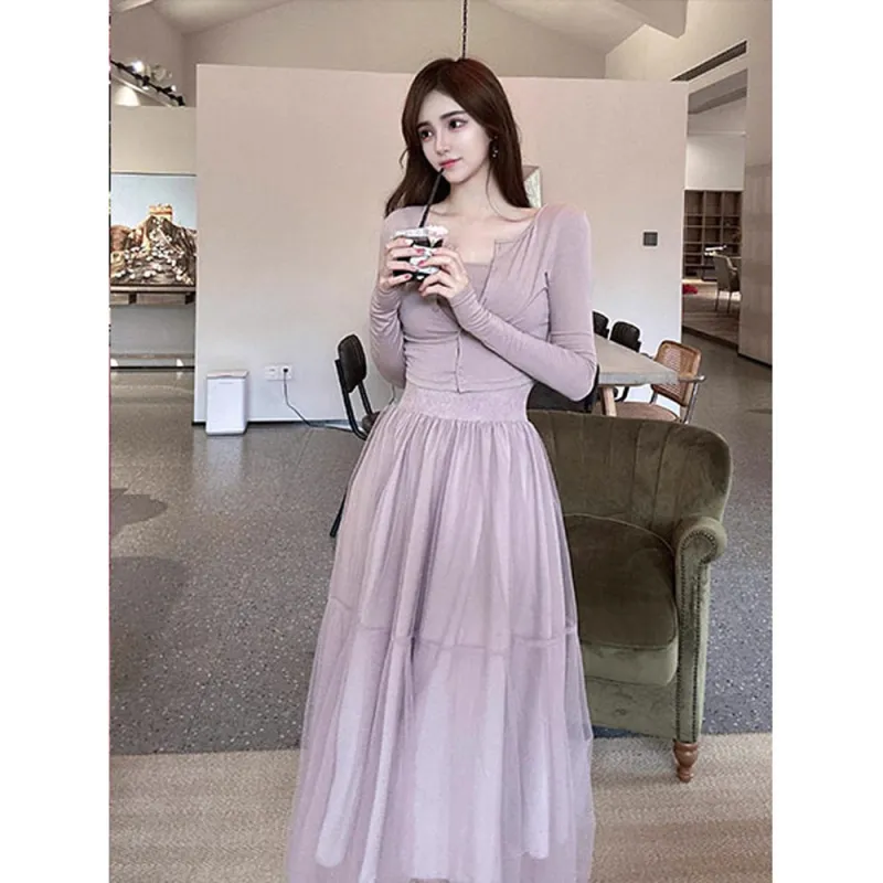 PUREIDOL Long Sleeved Dresses Women's Purple-3