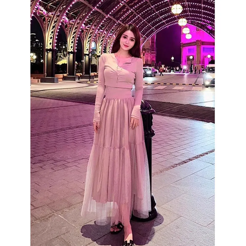 PUREIDOL Long Sleeved Dresses Women's Purple-2