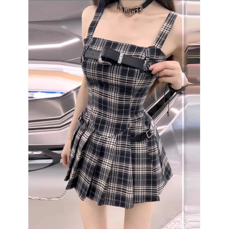 PUREIDOL Slip Dress Women's Black Plaid-2