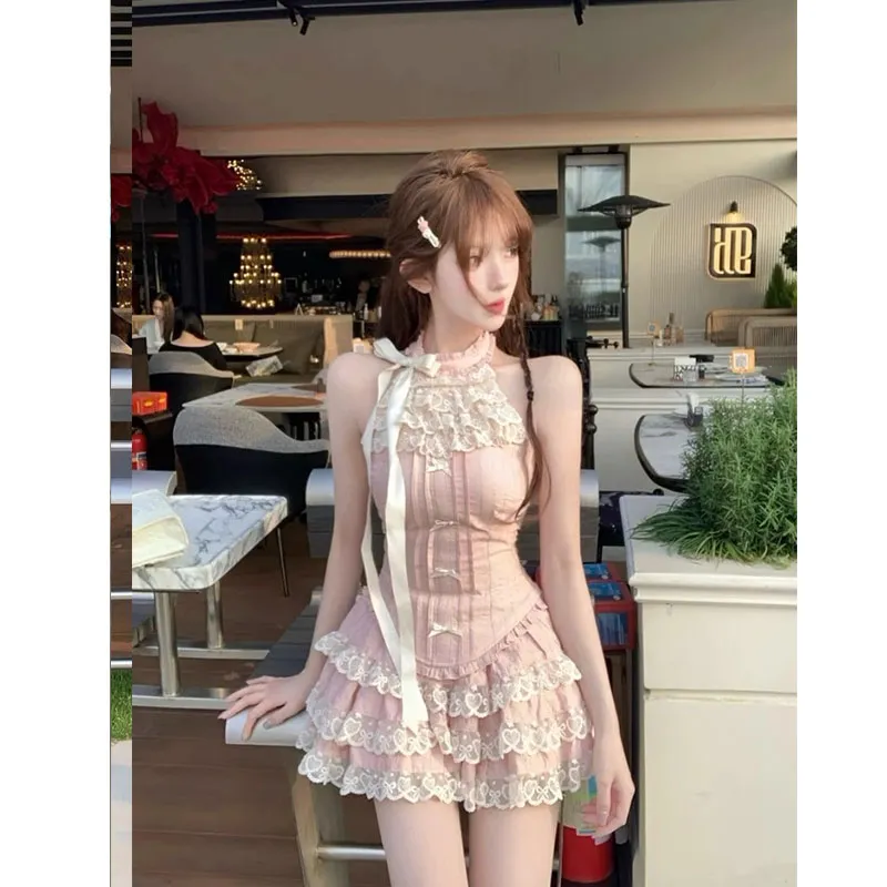 PUREIDOL Two Piece Skirt Sets Women's Pink-3