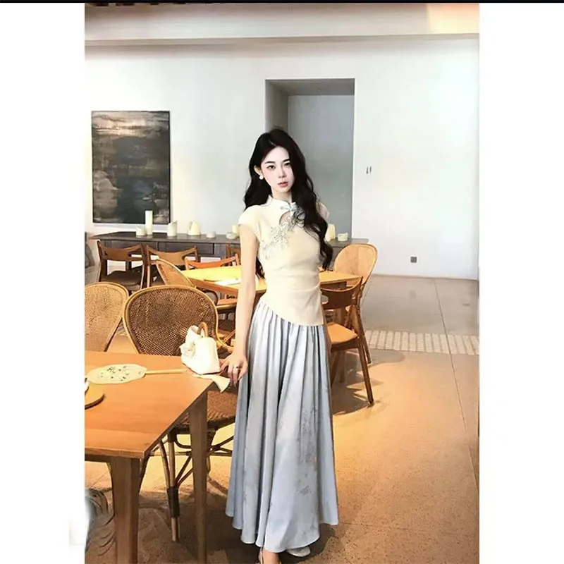 PUREIDOL Short Sleeved Dress Women's Apricot Top+Skirt-5