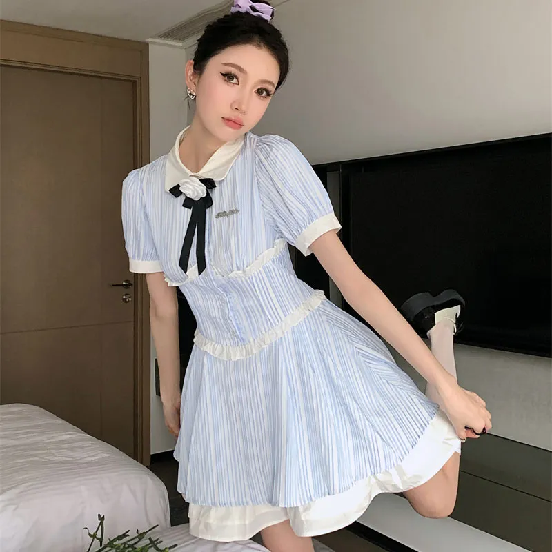 PUREIDOL Short Sleeved Dresses Women's Blue-3