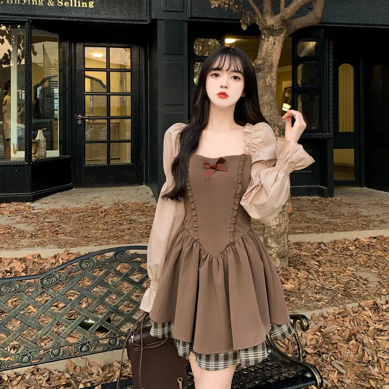 PUREIDOL Long Sleeved Dresses Women's Brown-2