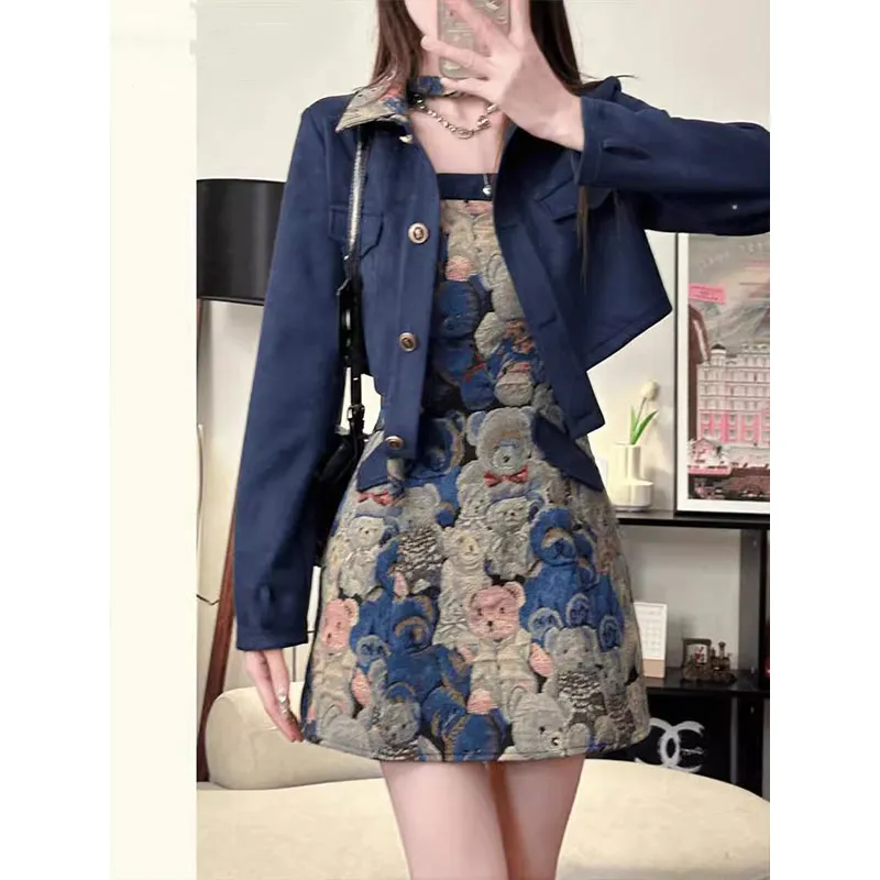 PUREIDOL Long Sleeved Dress Women's Dark Blue-3