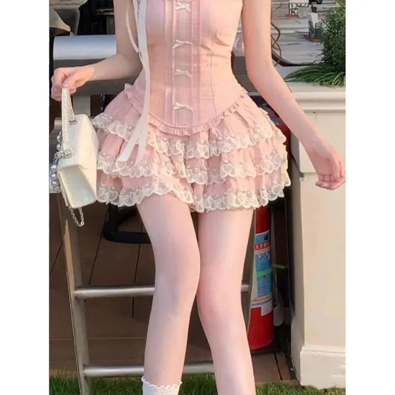 PUREIDOL Two Piece Skirt Sets Women's Pink-4