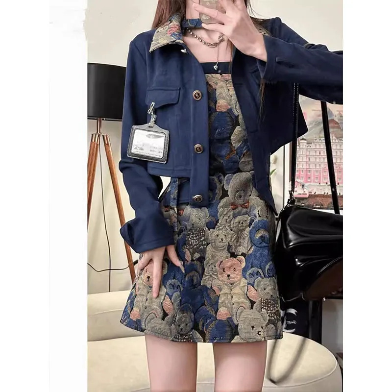 PUREIDOL Long Sleeved Dress Women's Dark Blue-4