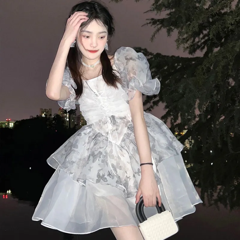 PUREIDOL Short Sleeved Dresses Women's Light Gray-3