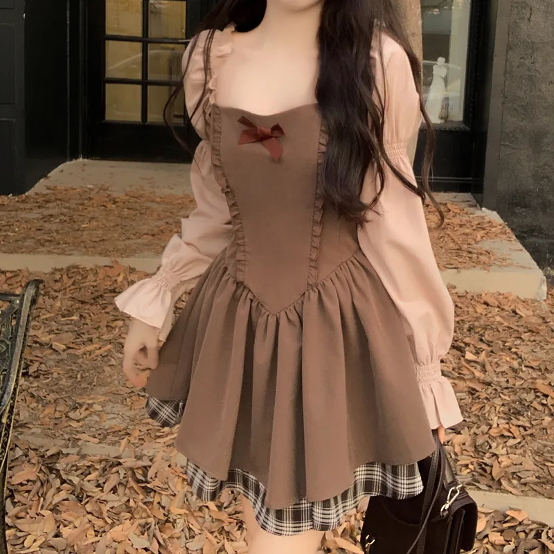 PUREIDOL Long Sleeved Dresses Women's Brown-4
